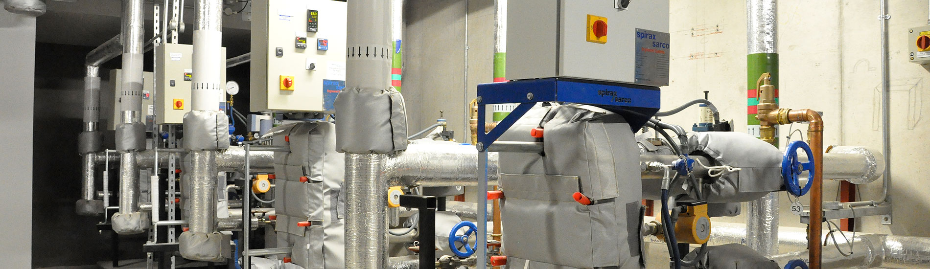 Plant room pipework, valves and pumps